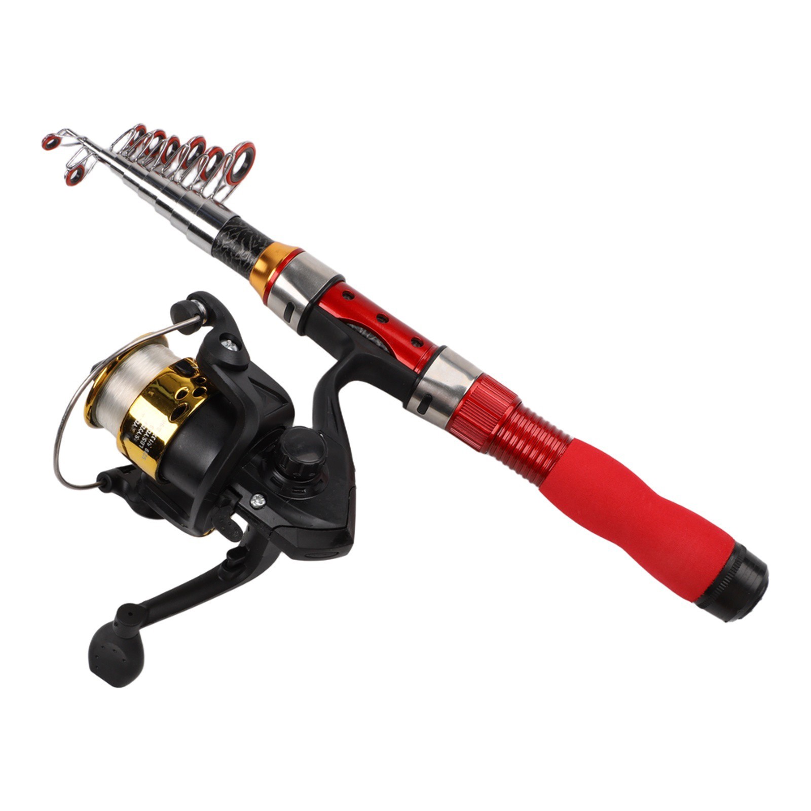 Portable Red Fishing Rod Set 1 to 2 Short Sea Pole with Hook Lures and Bag