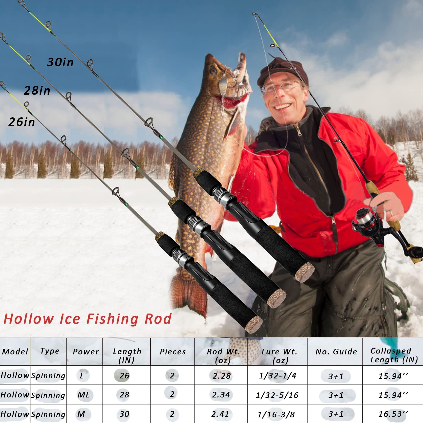 Aventik Ultralight Ice Fishing Rod Reel Combo 26//28/30/32 inch Medium Light Fas