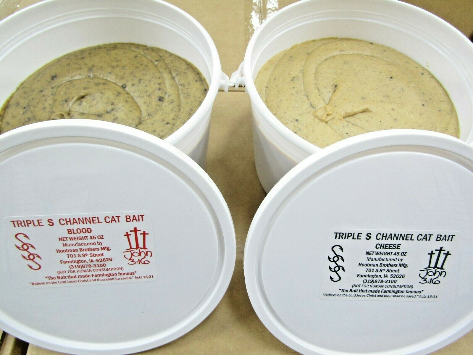 2 PAILS TRIPLE S CATFISH BAIT 1-CHEESE & 1-BLOOD SONNY’S SUPER STICKY 45oz PAILS
