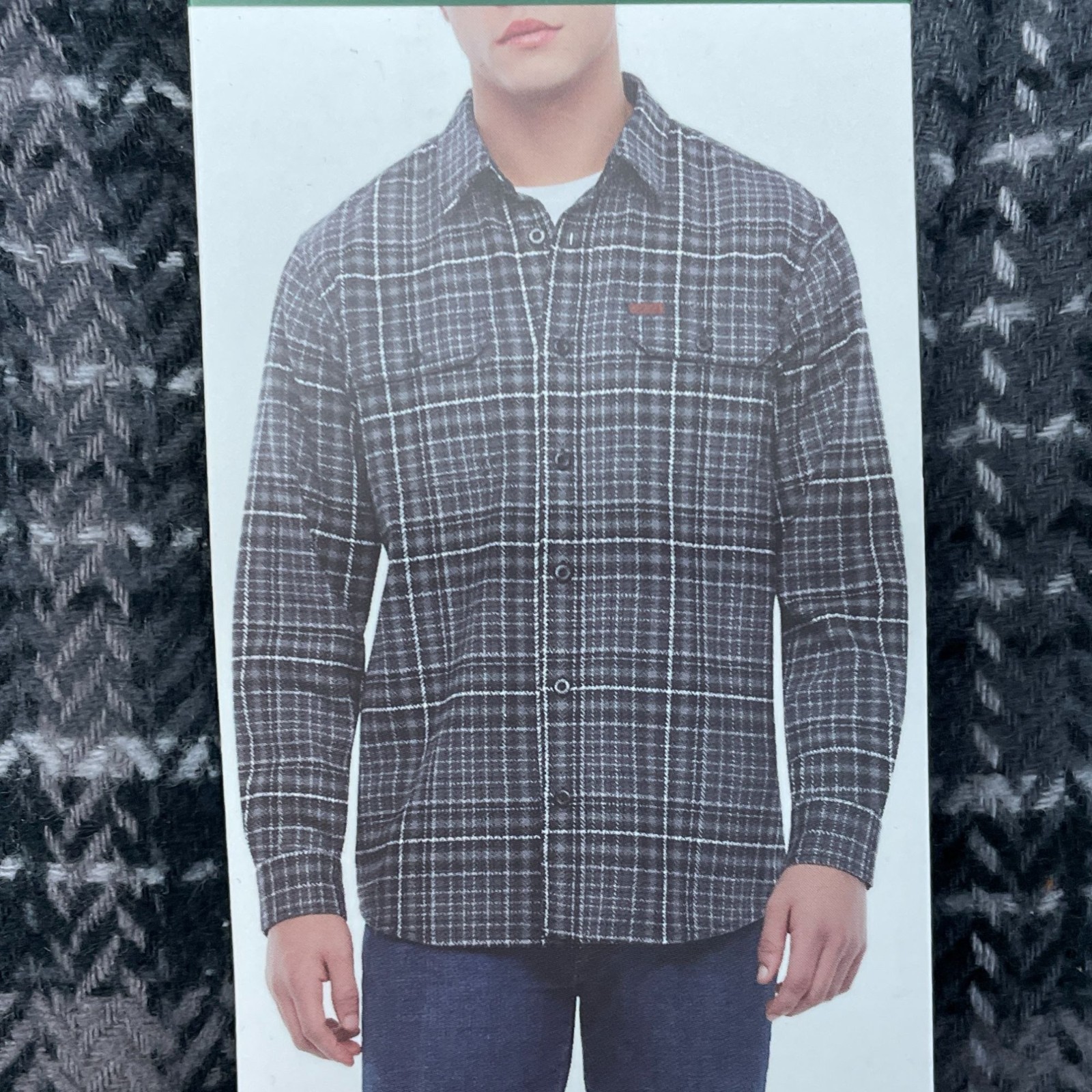 NWT Orvis Men’s L Gray Plaid Button-Up Shacket Flannel Side Pocket e1725