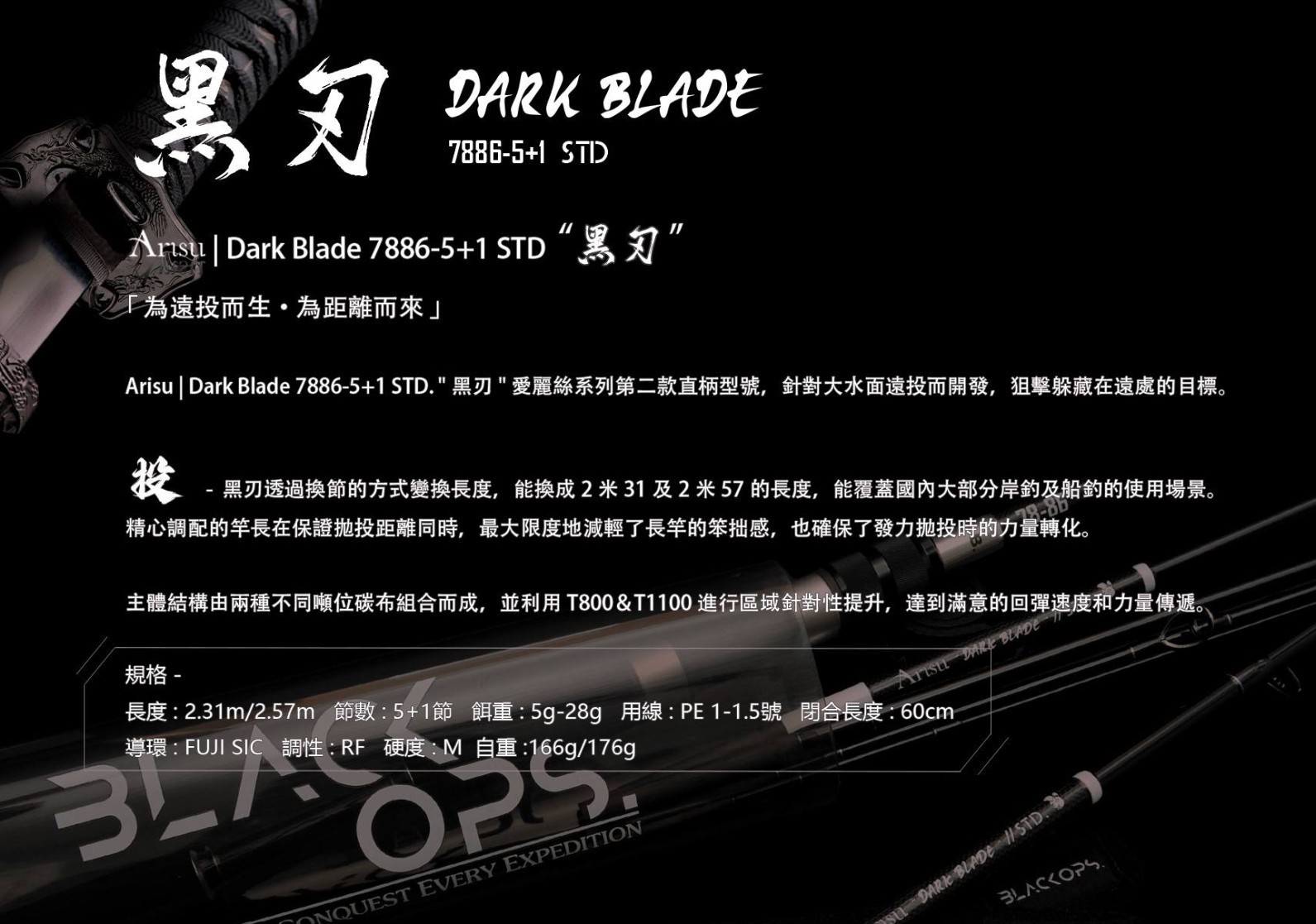 Black Ops Rod Spinning Arisu 78-86 “Dark Blade” STD Travel (9005)