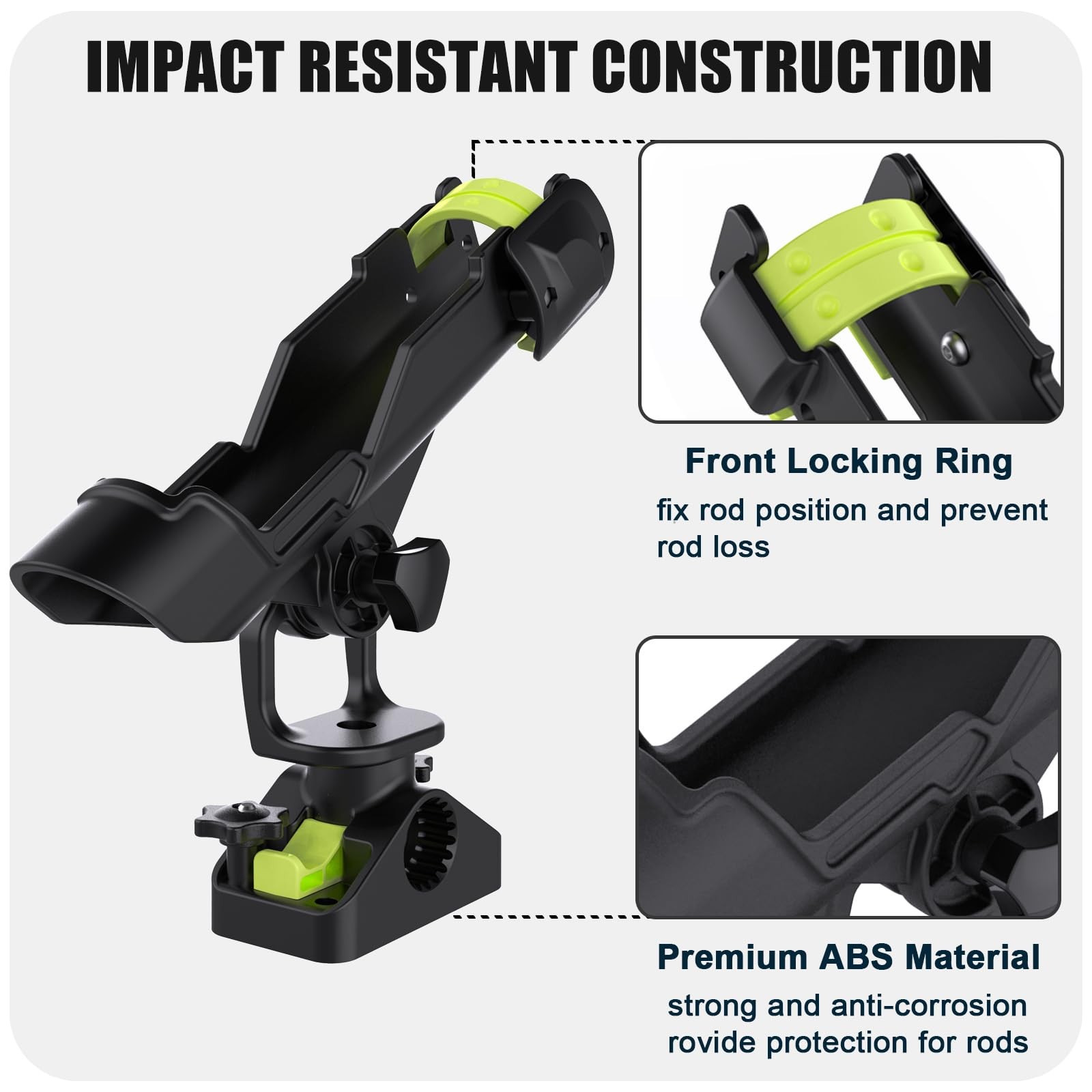 Boat Fishing Rod Holder Square Rail Mount, 360° Adjustable, Durable ABS/Steel