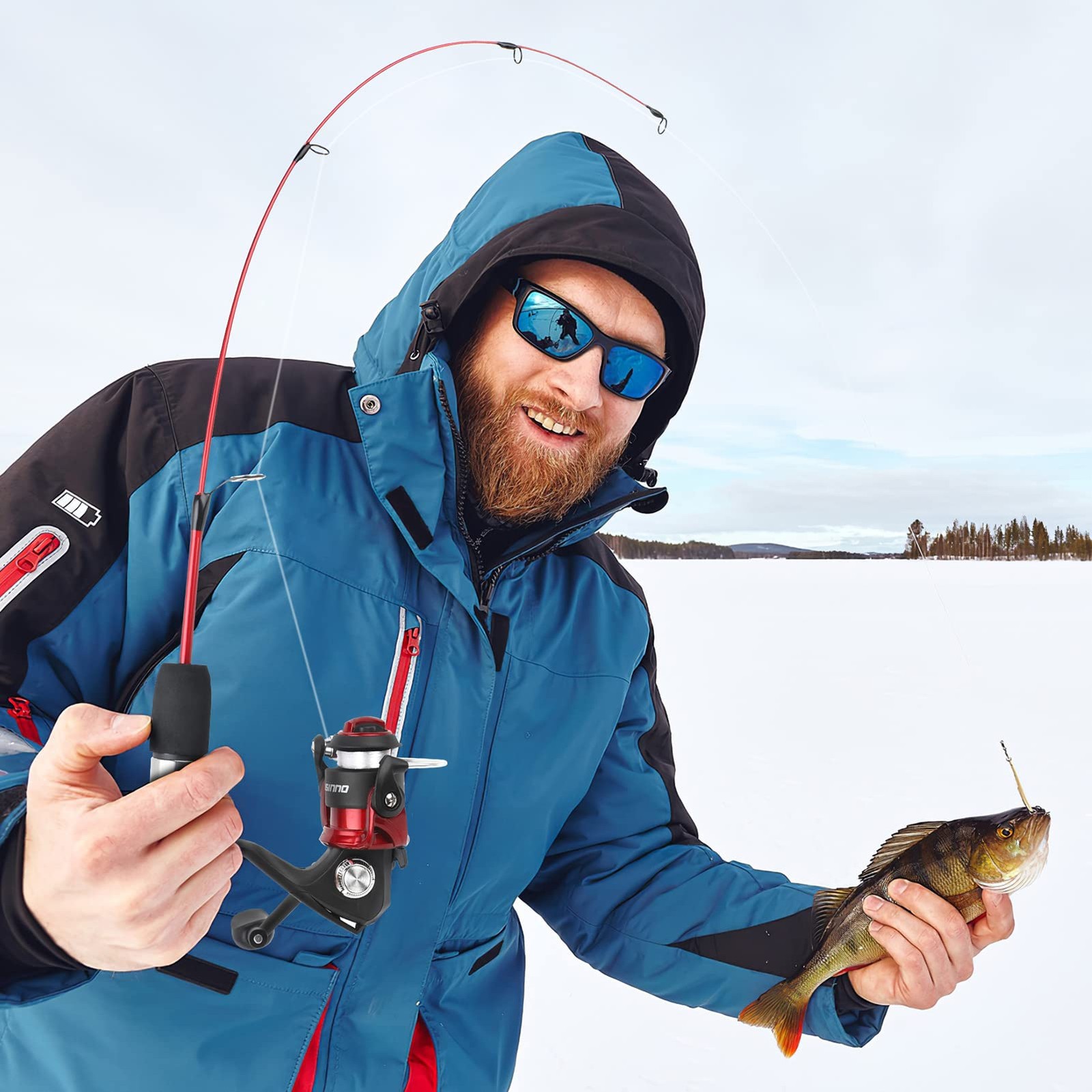 PLUSINNO Ultralight Ice Fishing Rod & Reel Combo, 25-28” Sensitive, Fiberglass