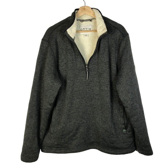 Orvis Dark Gray Brighton Knit Sherpa Lined Quarter Zip Pullover L