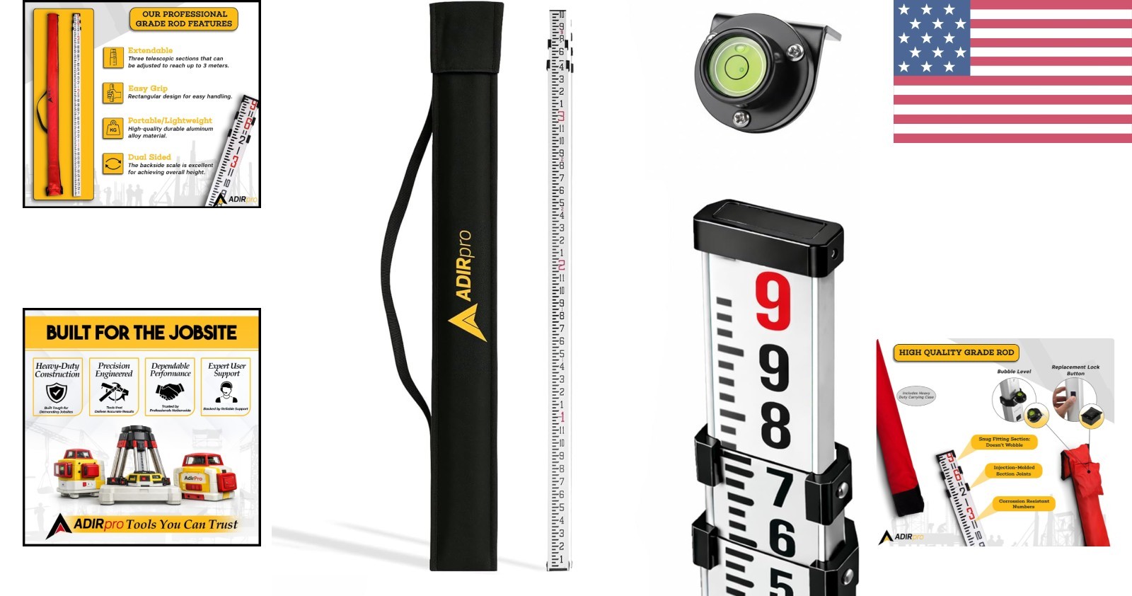 Precision Grade Rod with 8th Foot Graduations – 9 ft Lightweight Aluminum Design