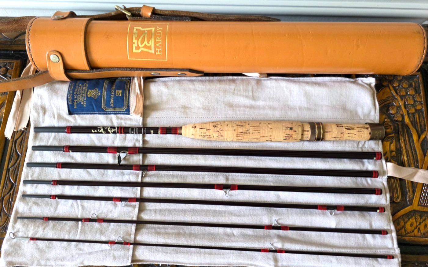 Hardy Smuggler De Luxe Fly Fishing Rod -8’2” -6WT -7PC -W/Leather Tube+Sock