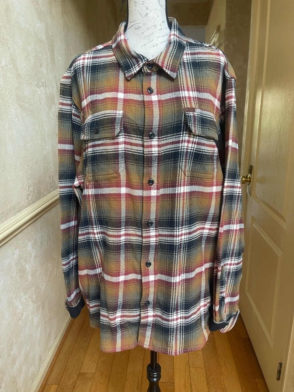Orvis Heavyweight Plaid Flannel Shacket Side Pockets Lined Earth Tone Men’s XL