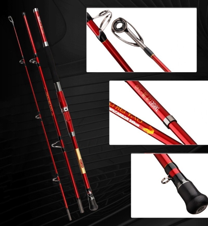 Boat Fishing Rod Travel Carbon Fiber Spinning Casting Rod 3 Section Sea Big Game