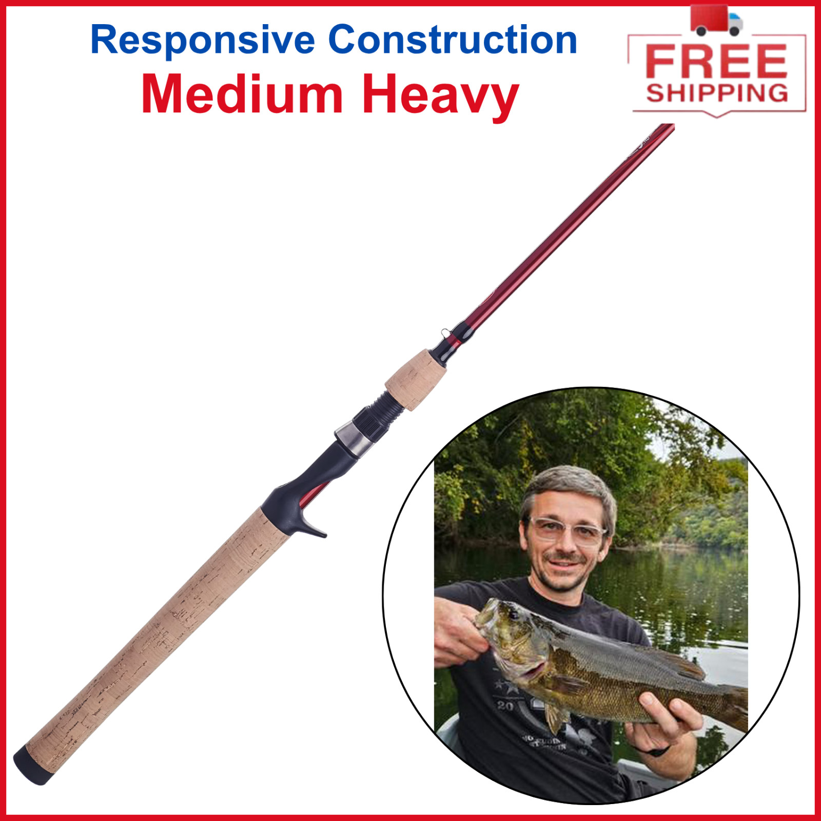 Berkley Cherrywood HD Casting Rod, 7′ Medium Heavy Fishing Rod, Comfortable Grip