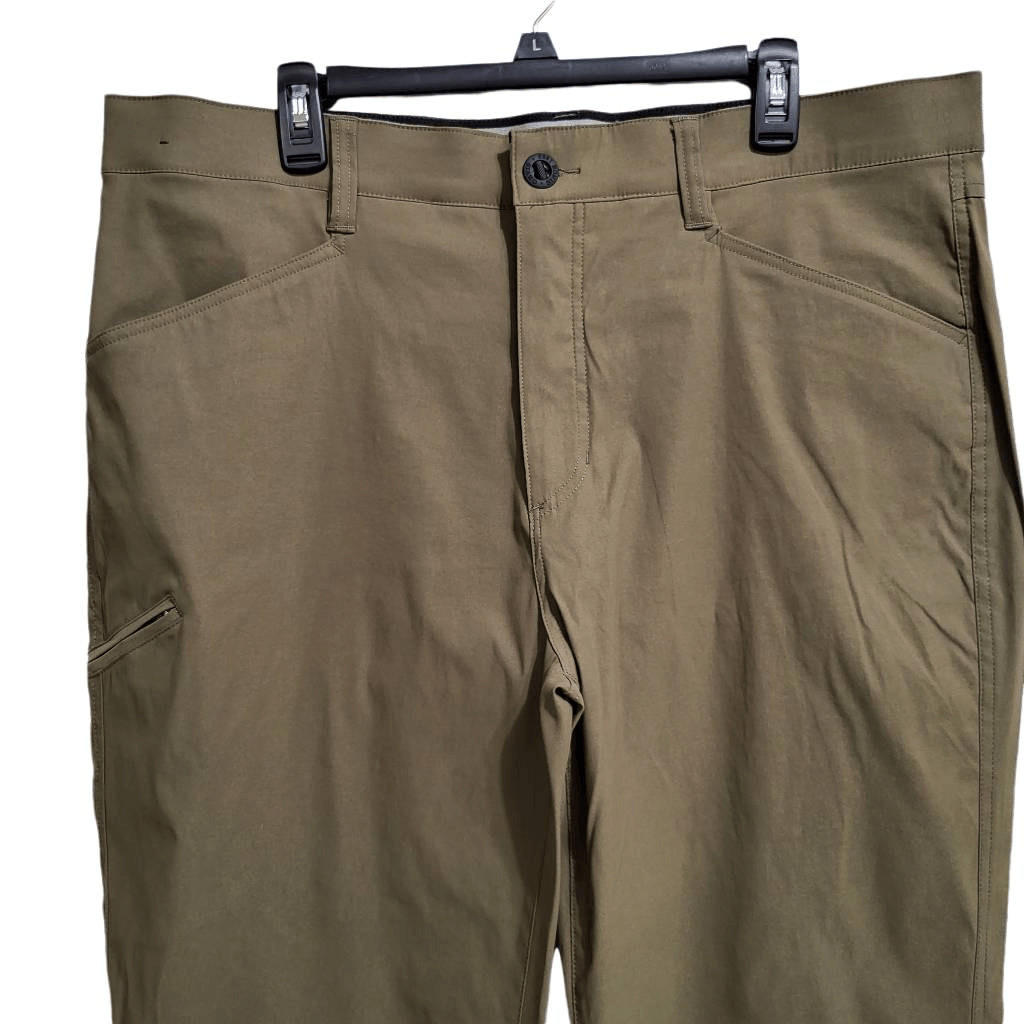 Orvis Mens Tech Pants Olive Green Nylon Water Repellent Zip Fly Size 38 x 34