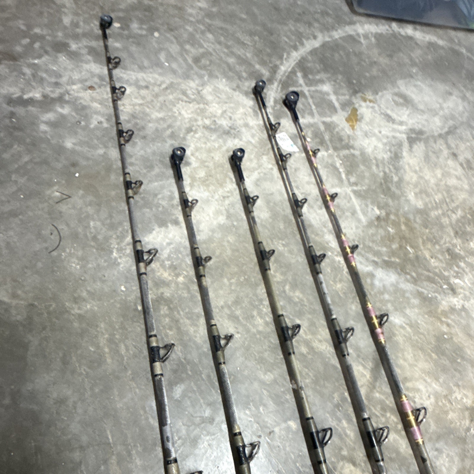 5- Custom tuna rods- used- Calstar blanks- Winthrop tips except 1 of them.
