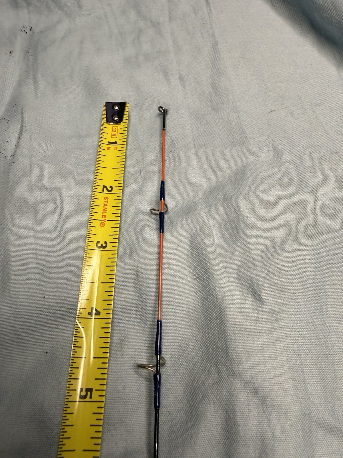 Custom Short Ultralight Spinning/Ice Rod 27″ Foam Grip Blue Orange Guides