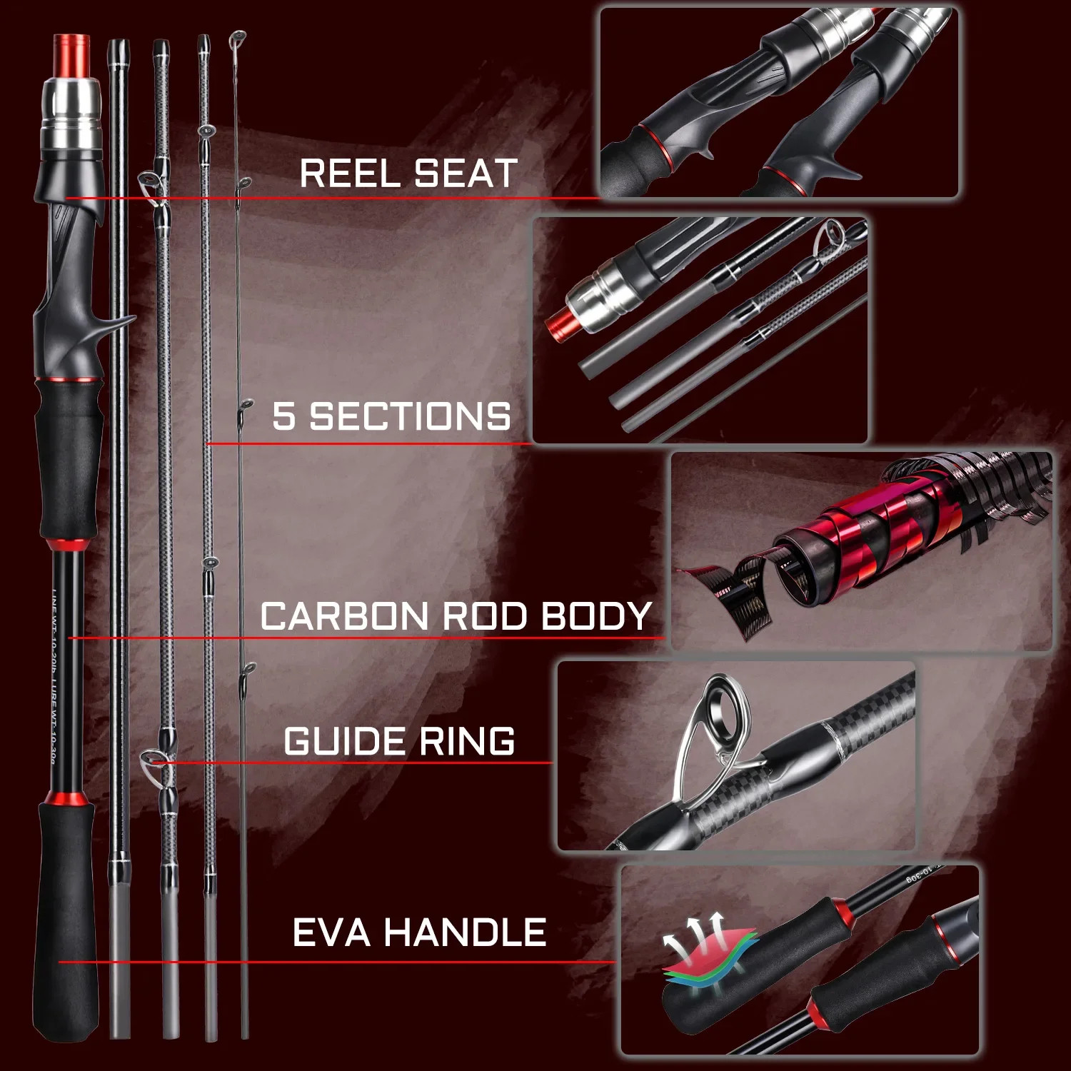 Sougayilang Carbon Fiber Fishing Rod Spinning Baitcasting EVA Handle