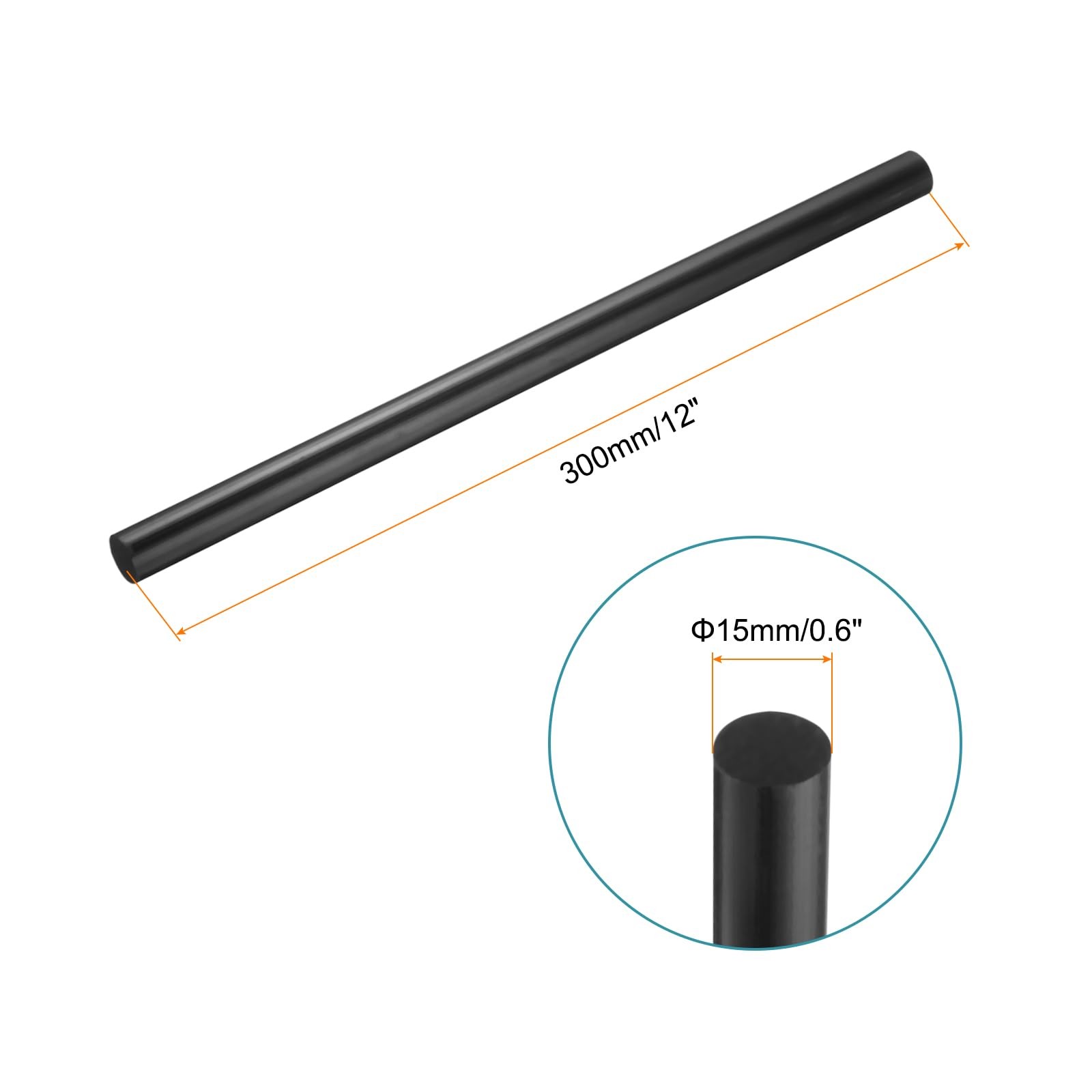 1 PCS Black Round ABS Plastic Rods 0.6 Inch Diameter 12 Inch Length DIY Craft