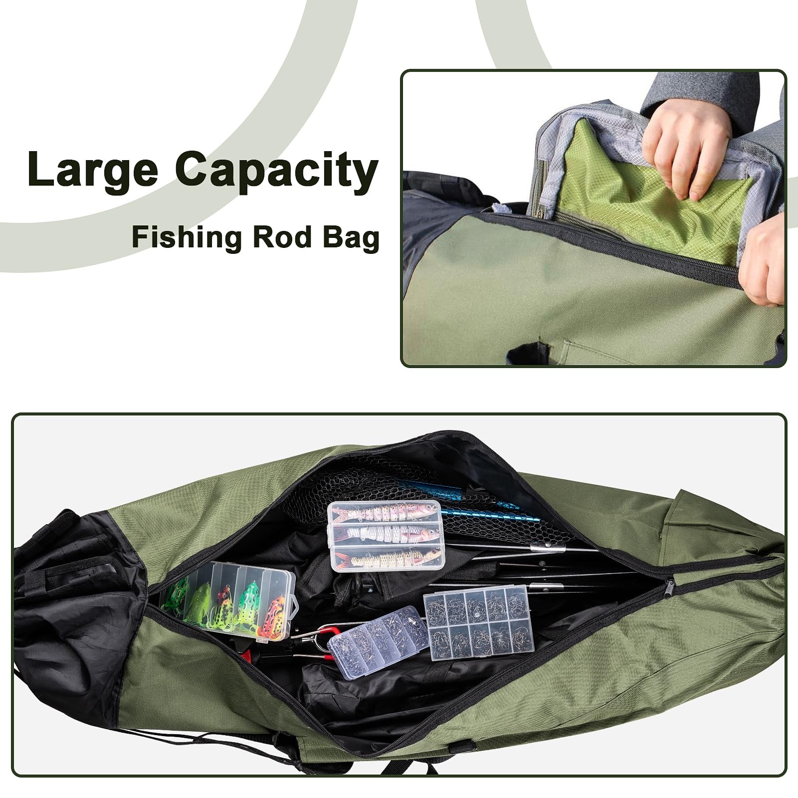 ReeMoo Fishing Rod Bag Case 48.4 inches * 13.4 inches, Army Green