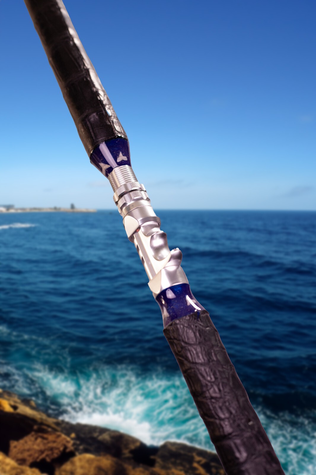 Custom Fishing Rod with Real Alligator Skin Grips and Sharks Teeth