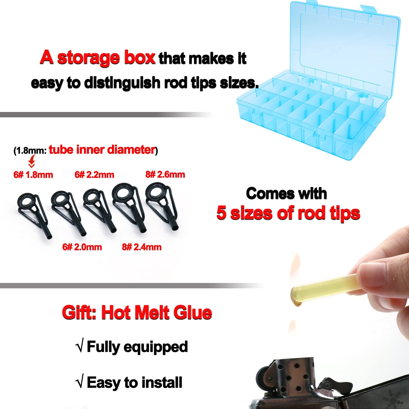 Rod Tip Guide Repair Kit, Single Double Leg Ceramic Guides