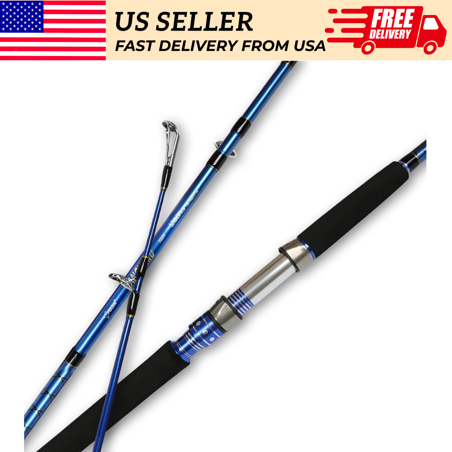 Fiblink 6ft Heavy Saltwater Spinning Rod 2Pc Offshore Graphite EVA Grip Durable