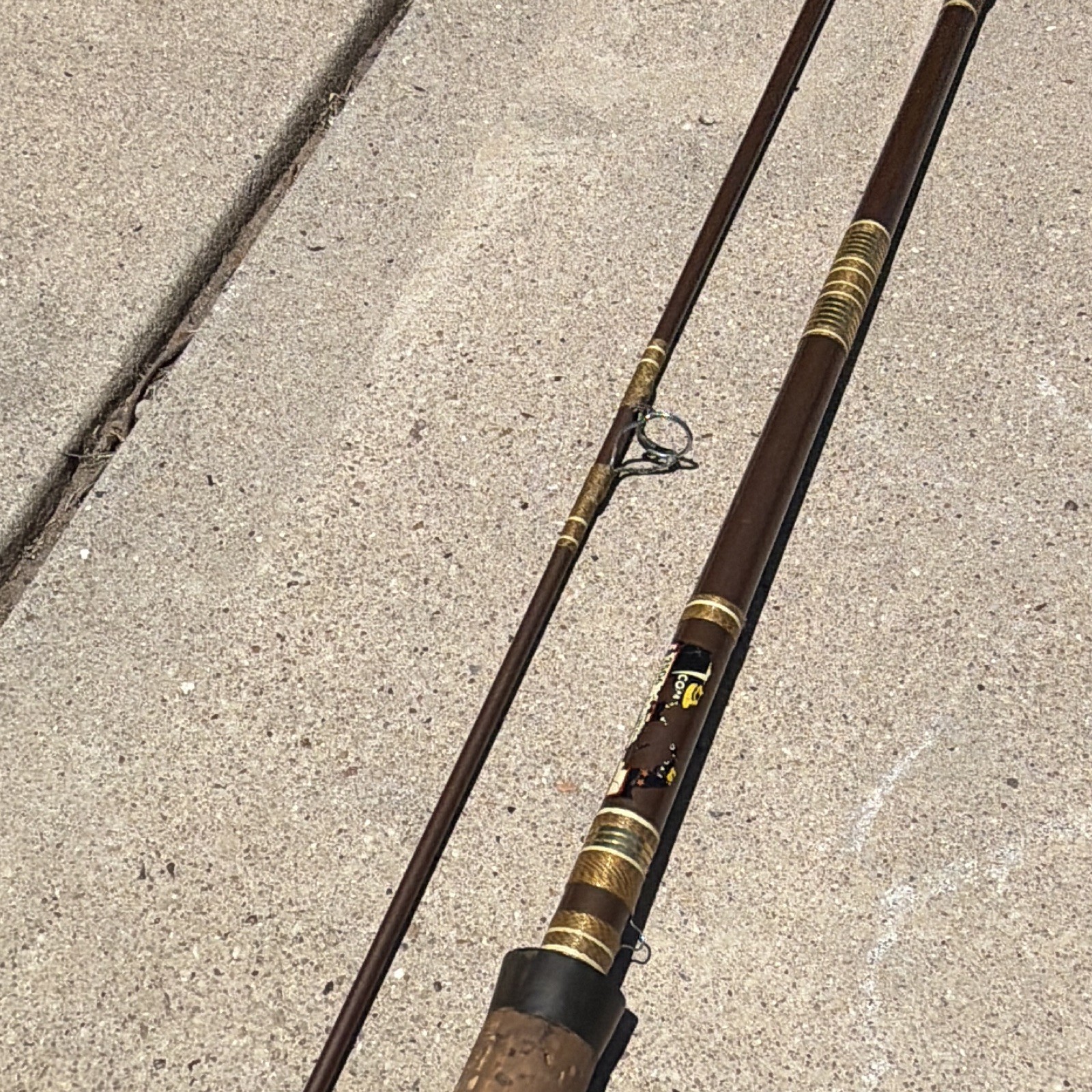 Vintage Abu Garcia 7’6” One Piece Fishing Rod Cork Handle Brown Fiberglass