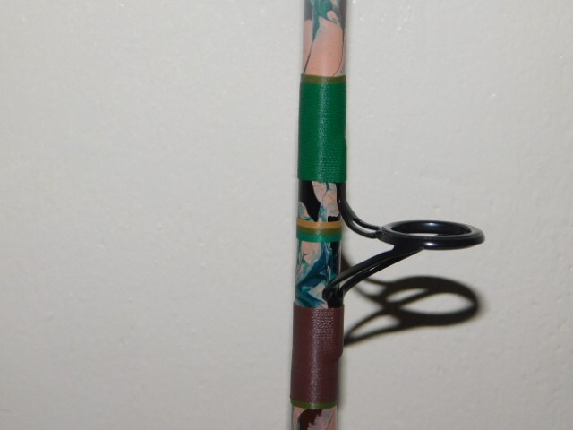 CUSTOM SPINNING ROD OLIVE GREEN TAN BROWN CAMOFLAUGE MARBLE 10-25 LB 7′ NEW