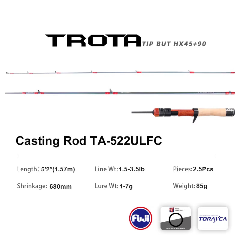 H Ultralight Baitcast Rod 1.4m 3pc Trout UL Fast Action Fuji Rings