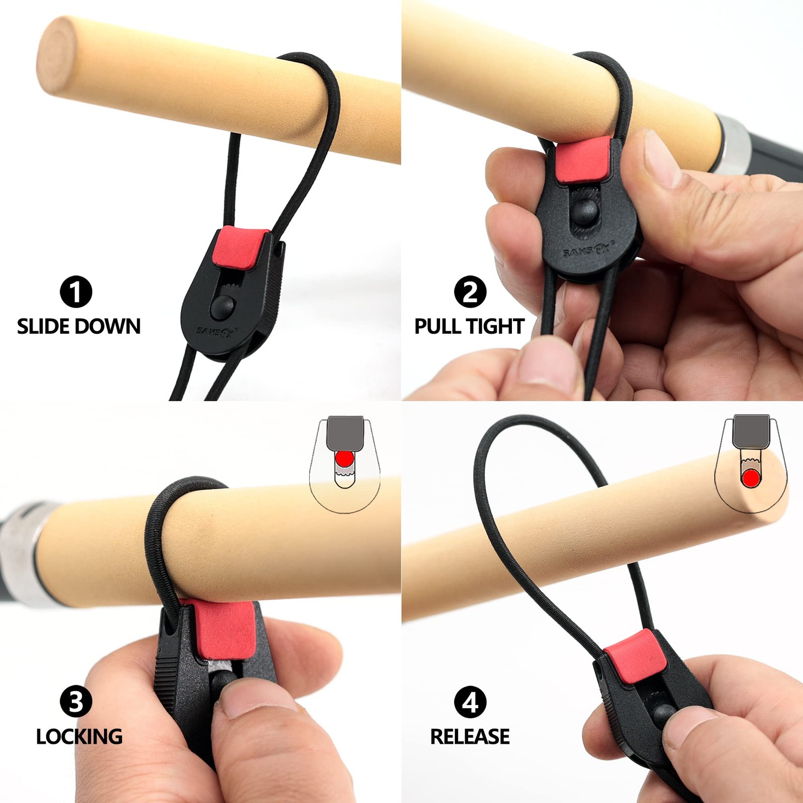 SAMSFX Fishing Rods Belt Stretchy Smart Adjustable, 8pcs, 4 Colors Mixed B