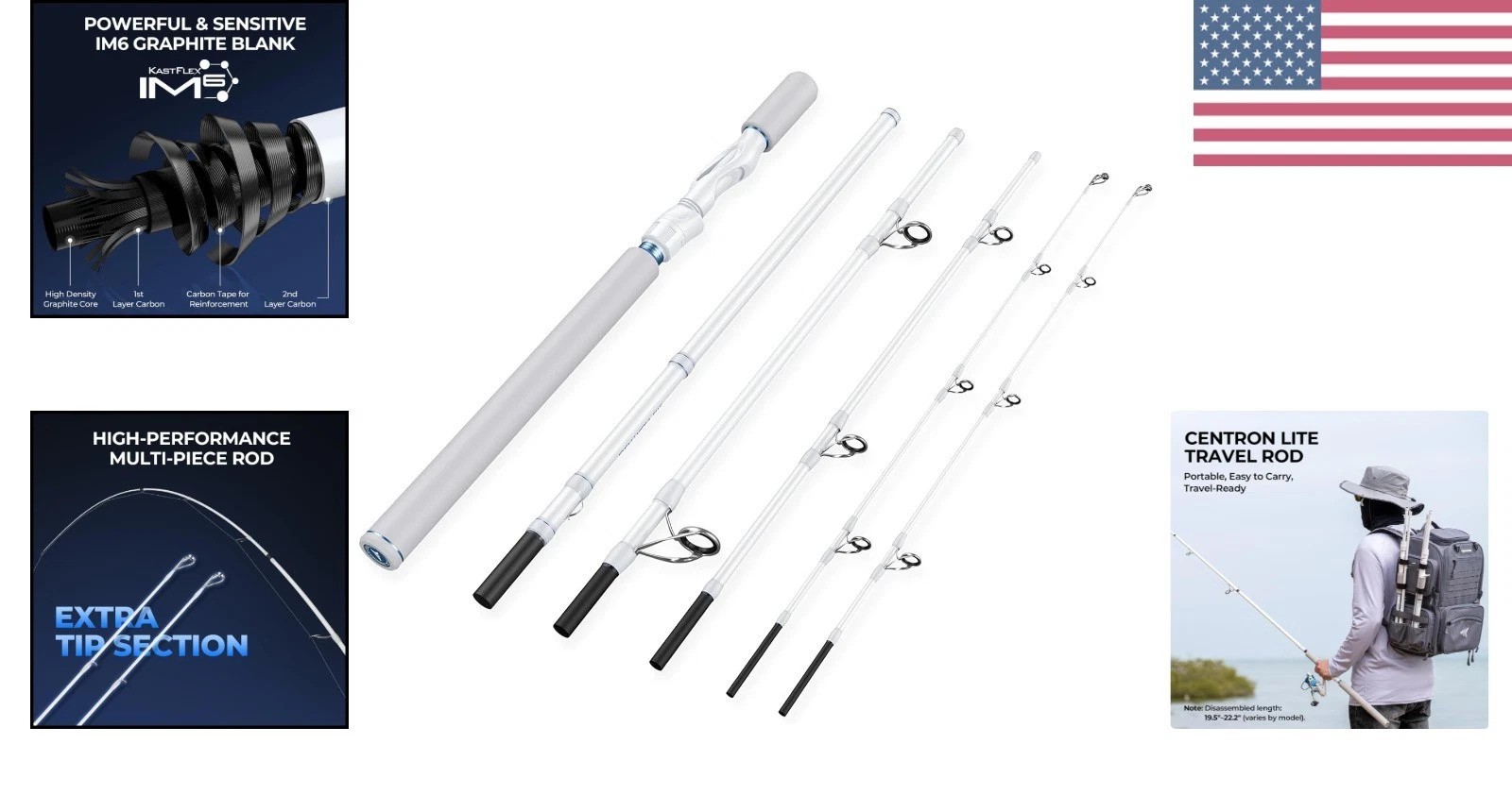 Centron Lite Travel Fishing Rods, Portable 4/5 Piece Spinning & Casting Rods,…