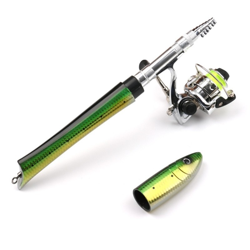 Mini Pen Fishings Rod Fish Shaped Telescopic Spinnings Rod Sea Ice Fishings