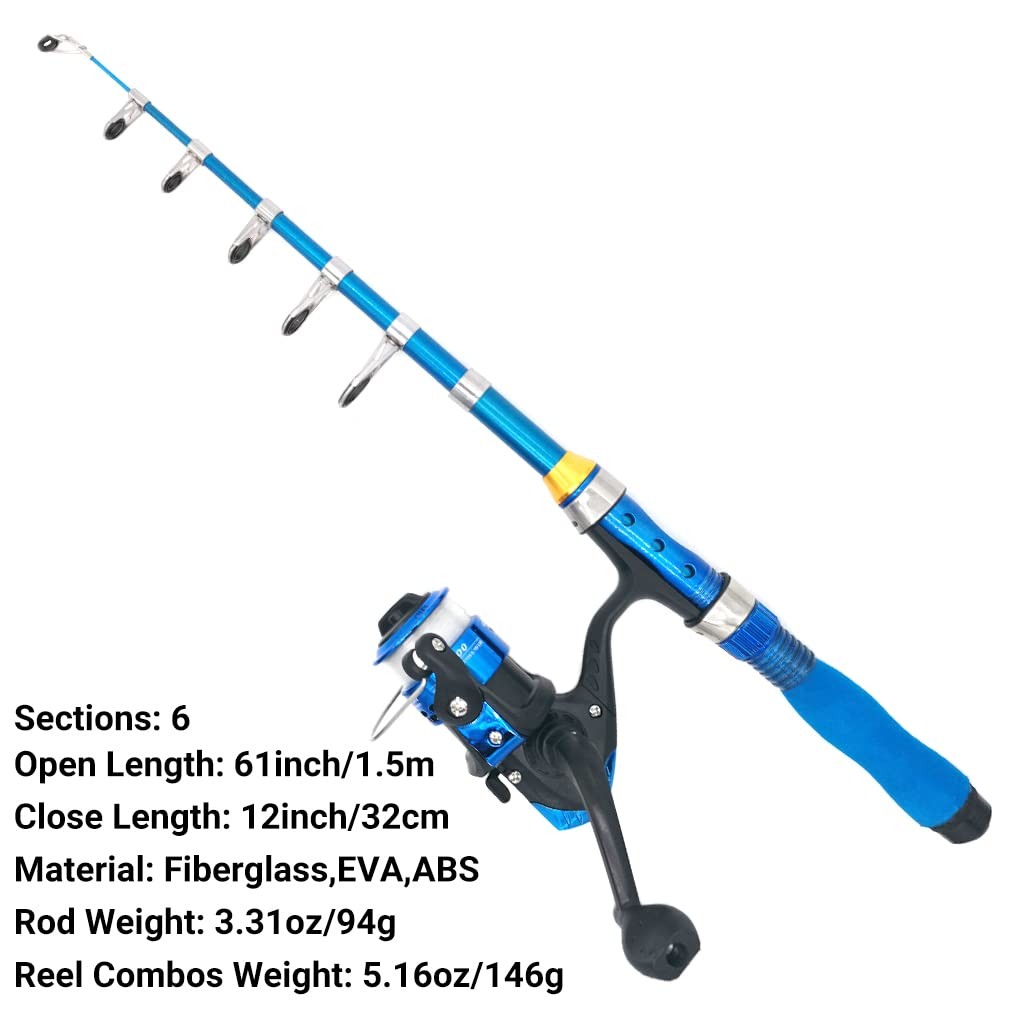 Kilitn Kids Fishing Rod, 1.5M 61Inch 4.92Ft Portable 4.92FT, Blue