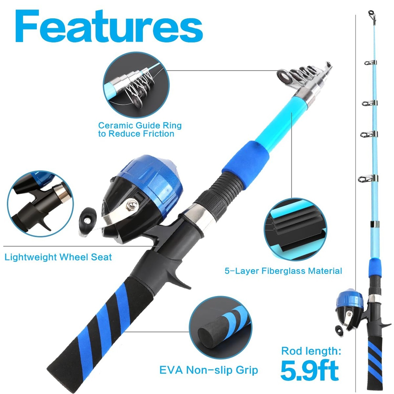 Collapsible Telescopic Fishing Rod and Reel Combo Push Button Small Fishing P…