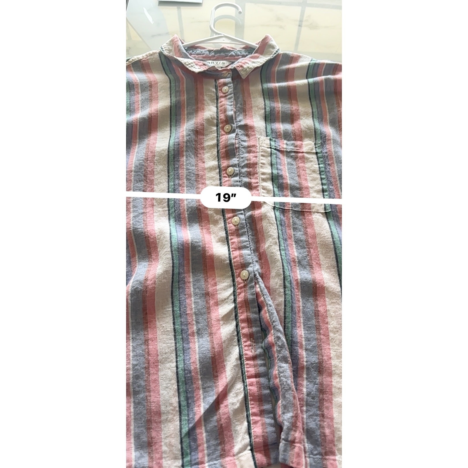 Orvis Classic Collection Multicolor Stripe Linen Blend SS Button Down Shirt M