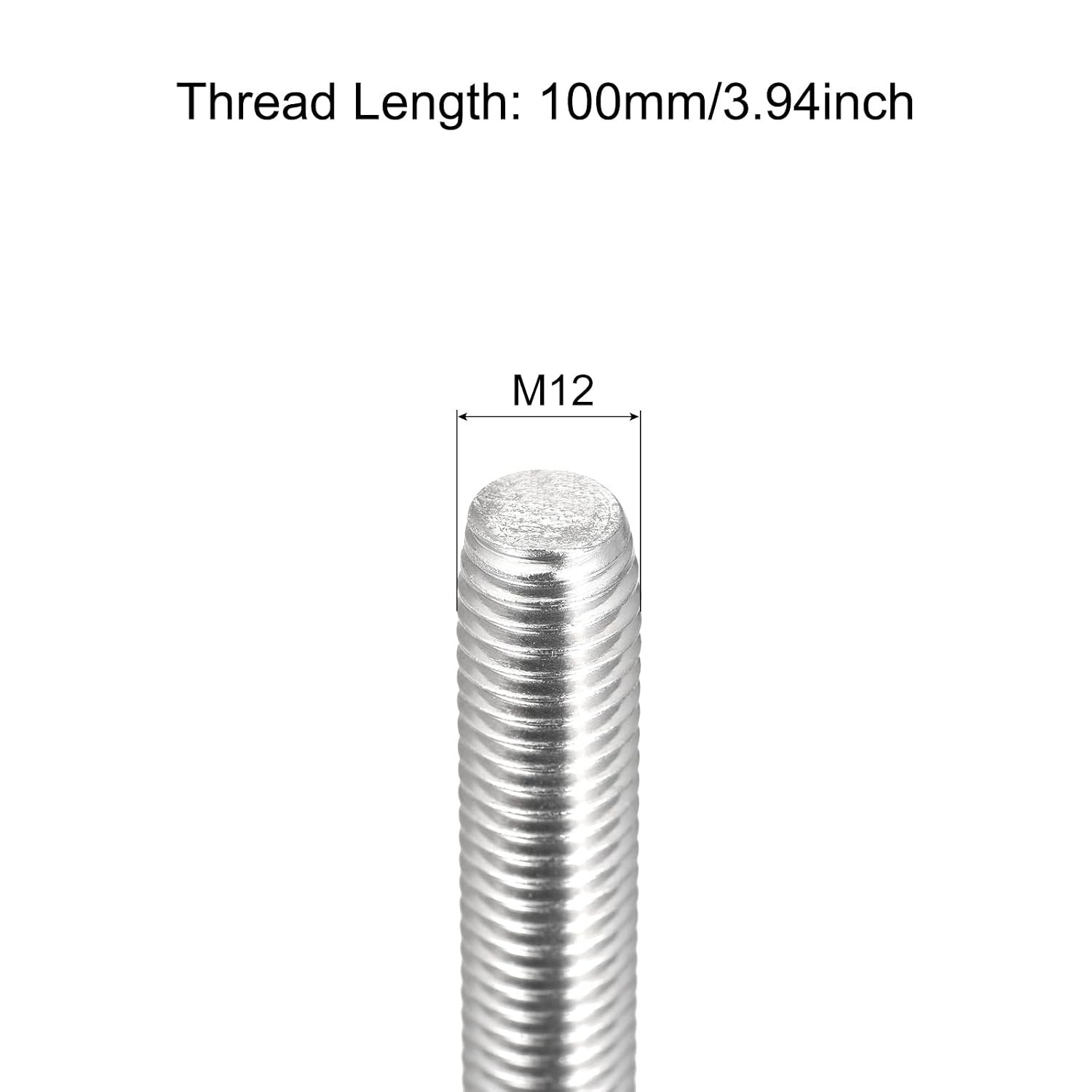 M12 x 100mm Fully Threaded Stainless Steel Rods – Strong & Corrosion Resistant