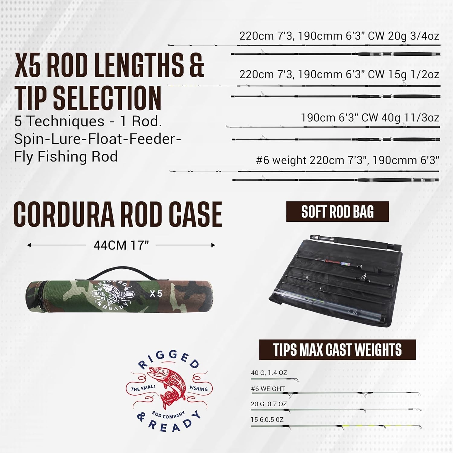 Rigged & Ready X Series Travel Fishing Rods. 6 Super Compact Combos and Rods,…