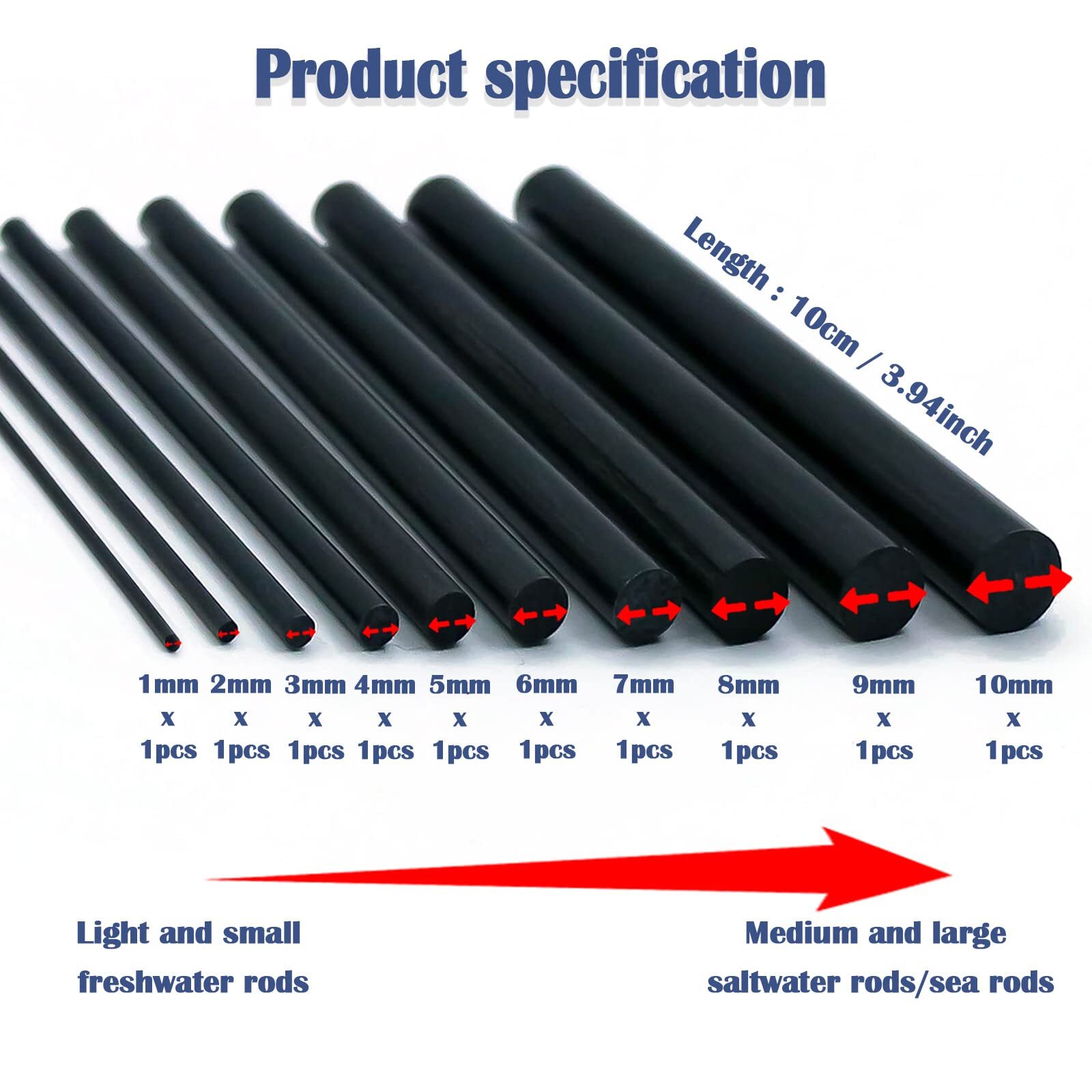 Fishing Rod Repair Kit Complete with Epoxy10pcs Carbon Fiber Sticks Pole Buil…