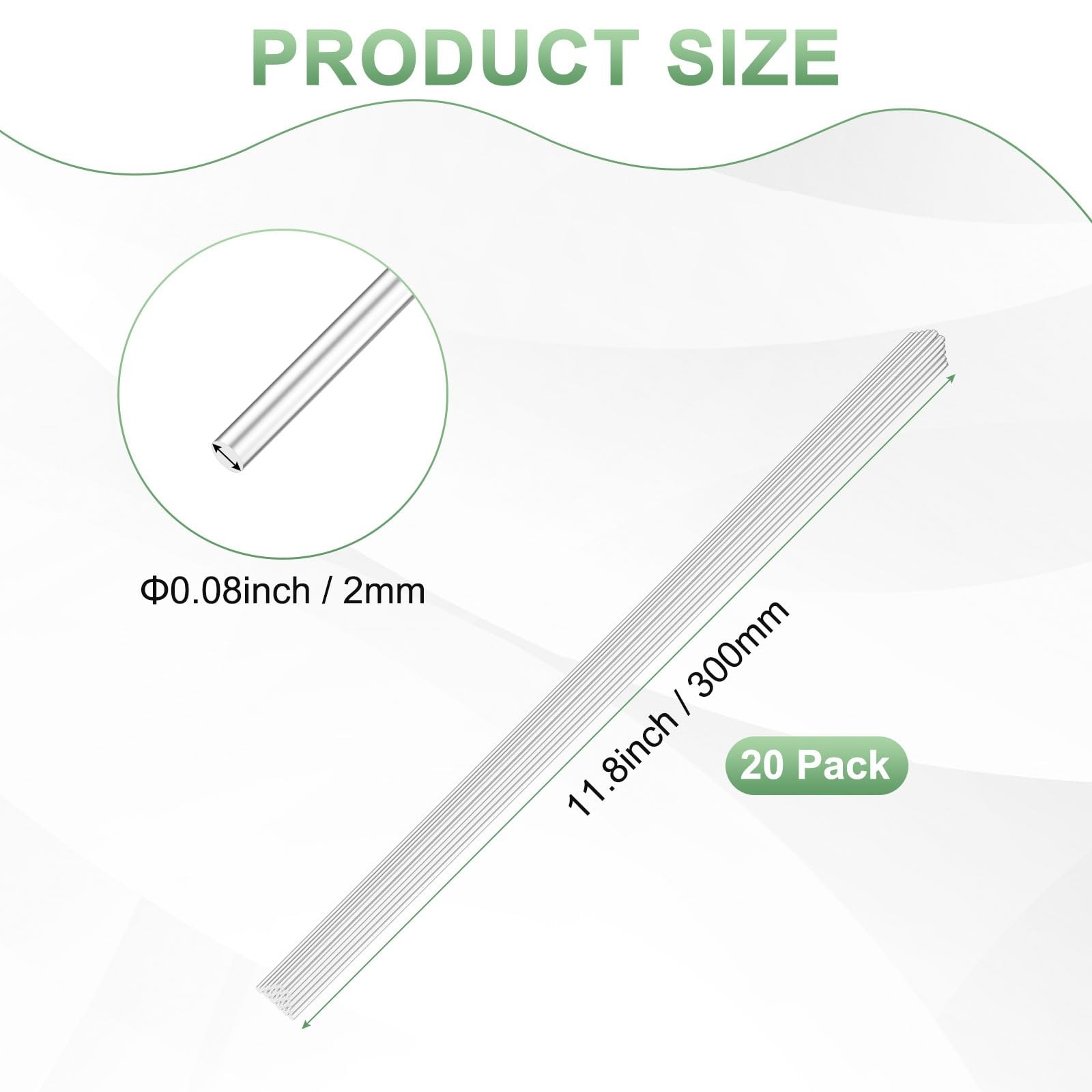 20 PCS Acrylic Round Rods 11.81×0.08 Inch 300x2mm Clear Dowel Plastic DIY