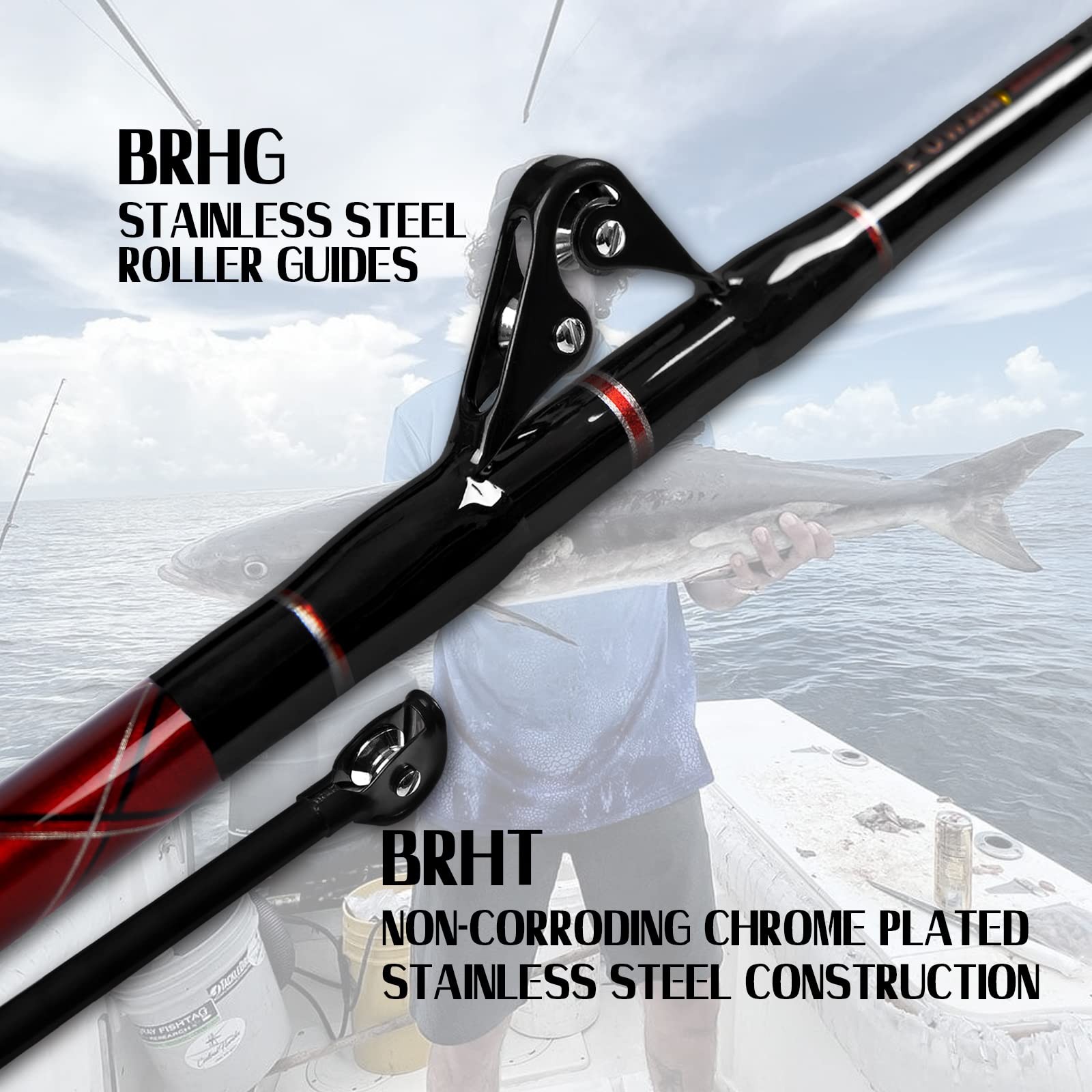 Fiblink Saltwater Fishing Trolling Rod 1-Piece Heavy Duty Roller Rod Big Name Co