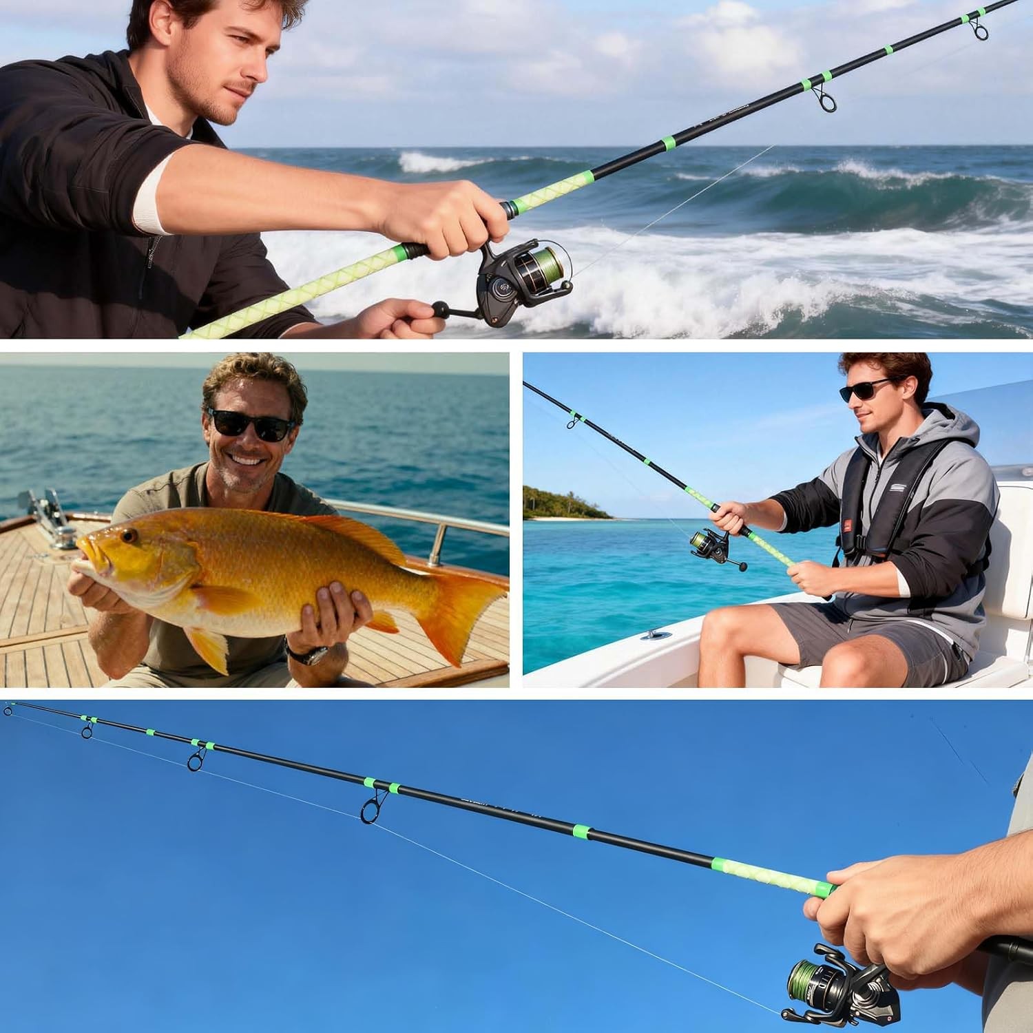 Surf Spinning Fishing Rod 9’/10’/11’/12′ 3-Piece Carbon Fiber Saltwater Rod W/ 2