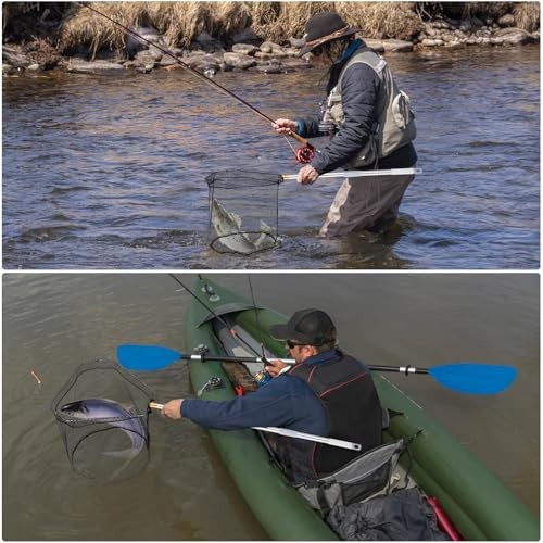Adjustable Fishing Net with 40-84in Extension Rod, Stainless Steel Handle, for