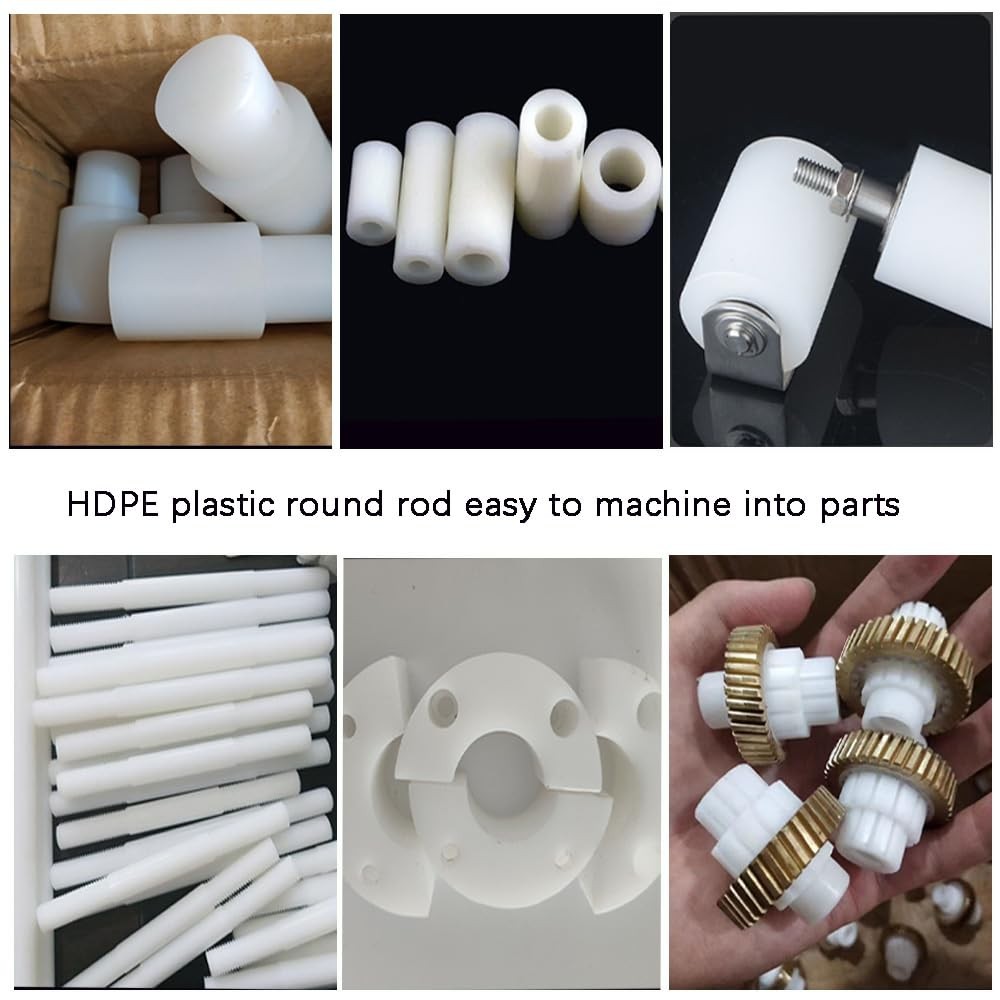 2 PCS White 1×13 Inch HDPE High Density Polyethylene Round Plastic Rod