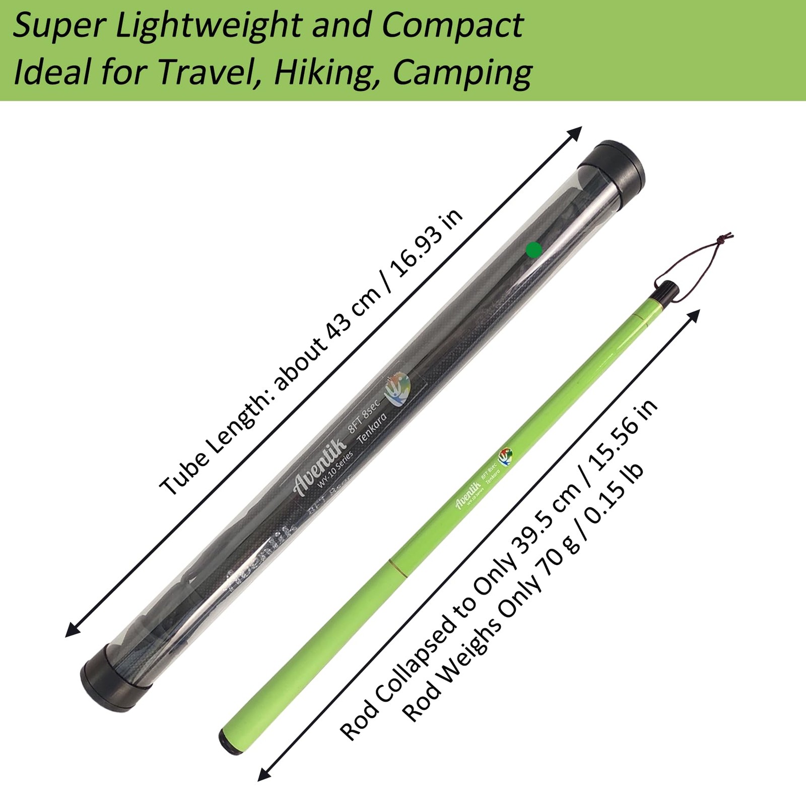 Aventik FreshStart Tenkara Fly Fishing Rod(Green,2.4M/8FT)