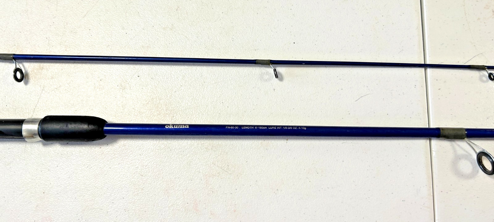 Vintage Purplish Blue Okuma Fin-Chaser Fishing Rod FN-60-30, 6′, 2 Piece