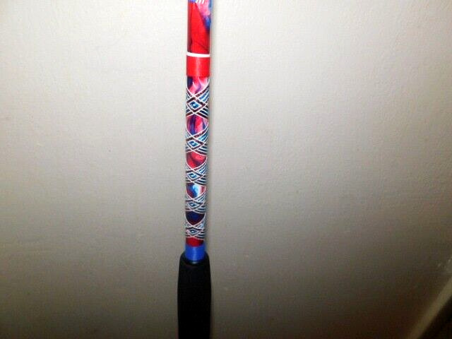 CUSTOM CONVENTIONAL BOAT ROD 7′ RED WHITE BLUE MARBLE 50-80 LB TURBOS NEW