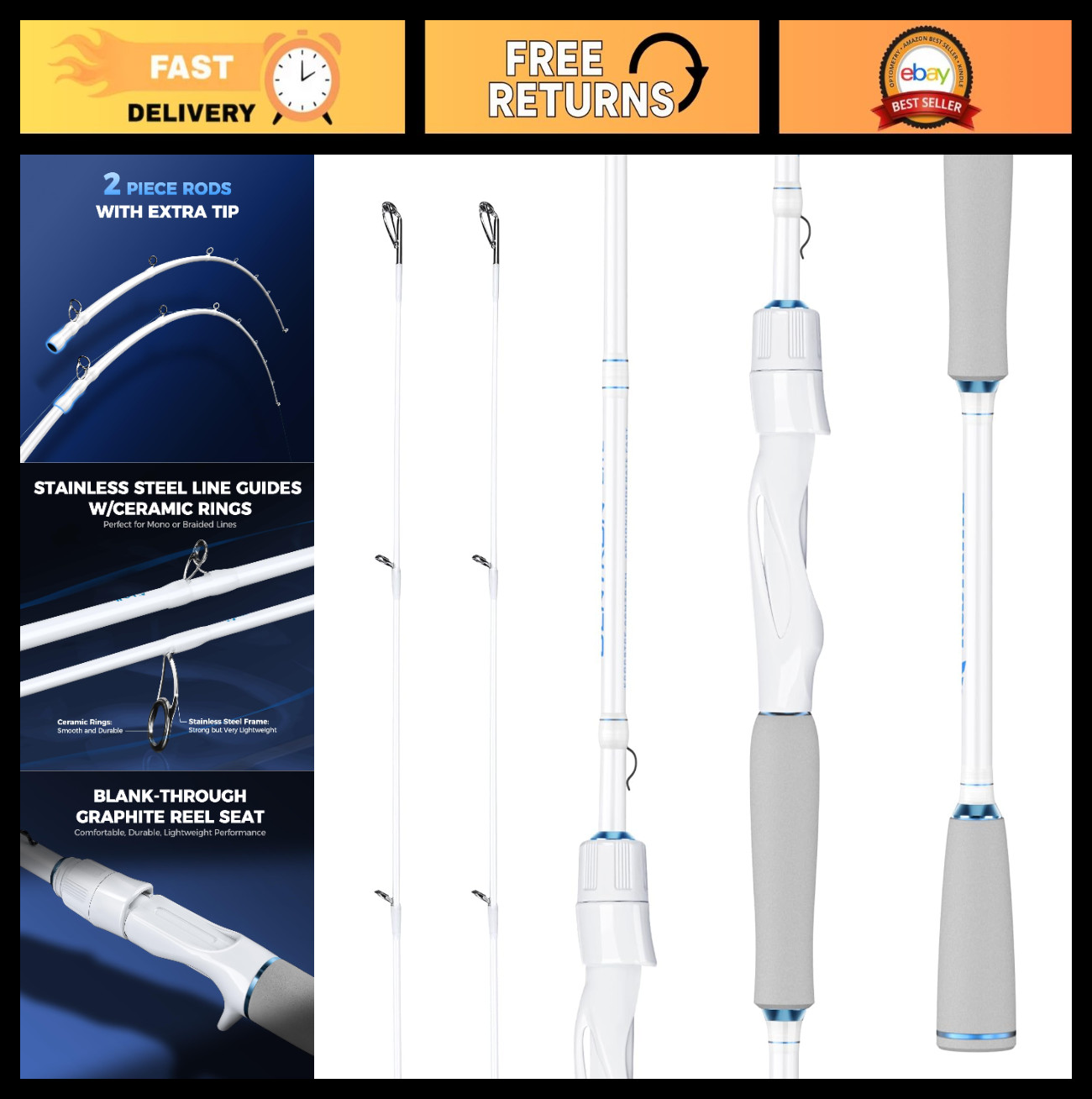 Lightweight Twin Tip Fishing Rods, IM6 Graphite Blanks, Stainless Steel Guides,
