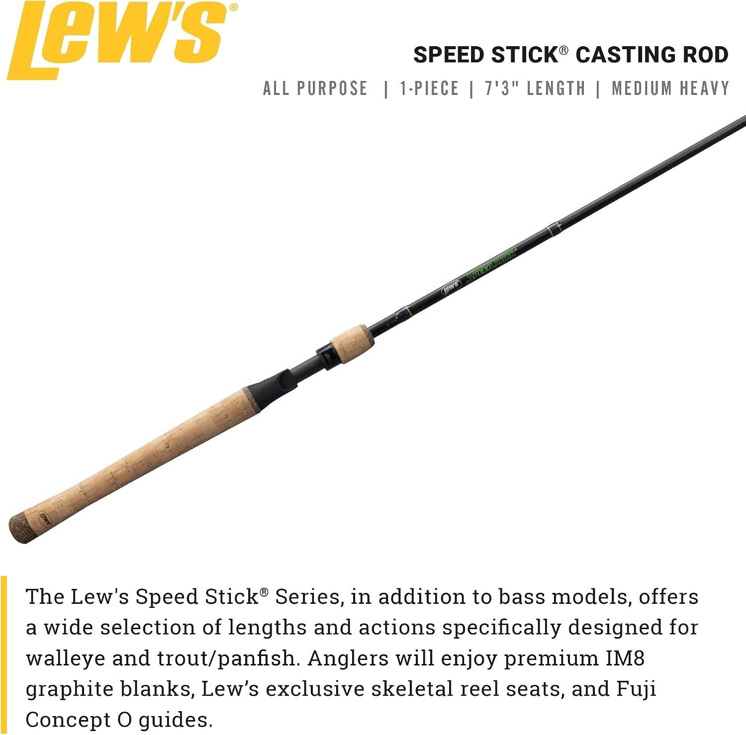 Lew’s Speed Stick Casting Fishing Rod, IM8 Graphite Blank with Fuji Concept O…