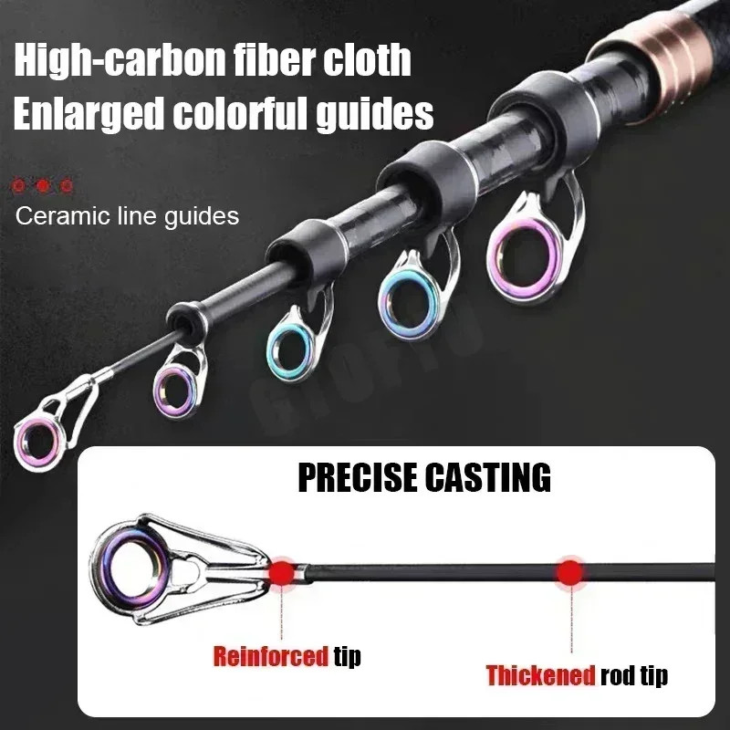 GTOFYU Telescopic Fishing Rod 2.1-4.5M Carbon Fiber Spinning Saltwater Surf
