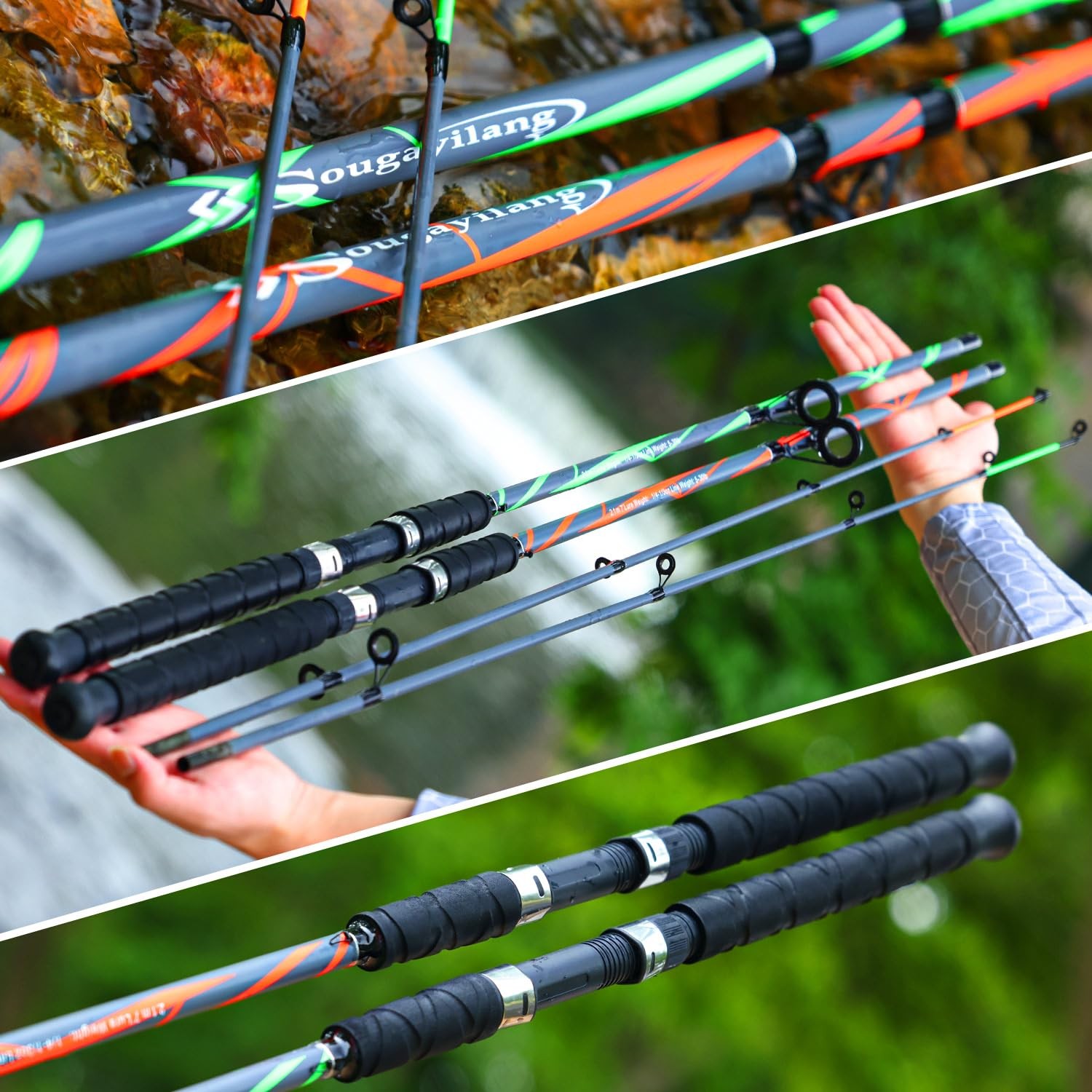 Sougayilang Spinning Rods 7ft Carbon Glass Composite Fishing Pole 2-Pack Green R