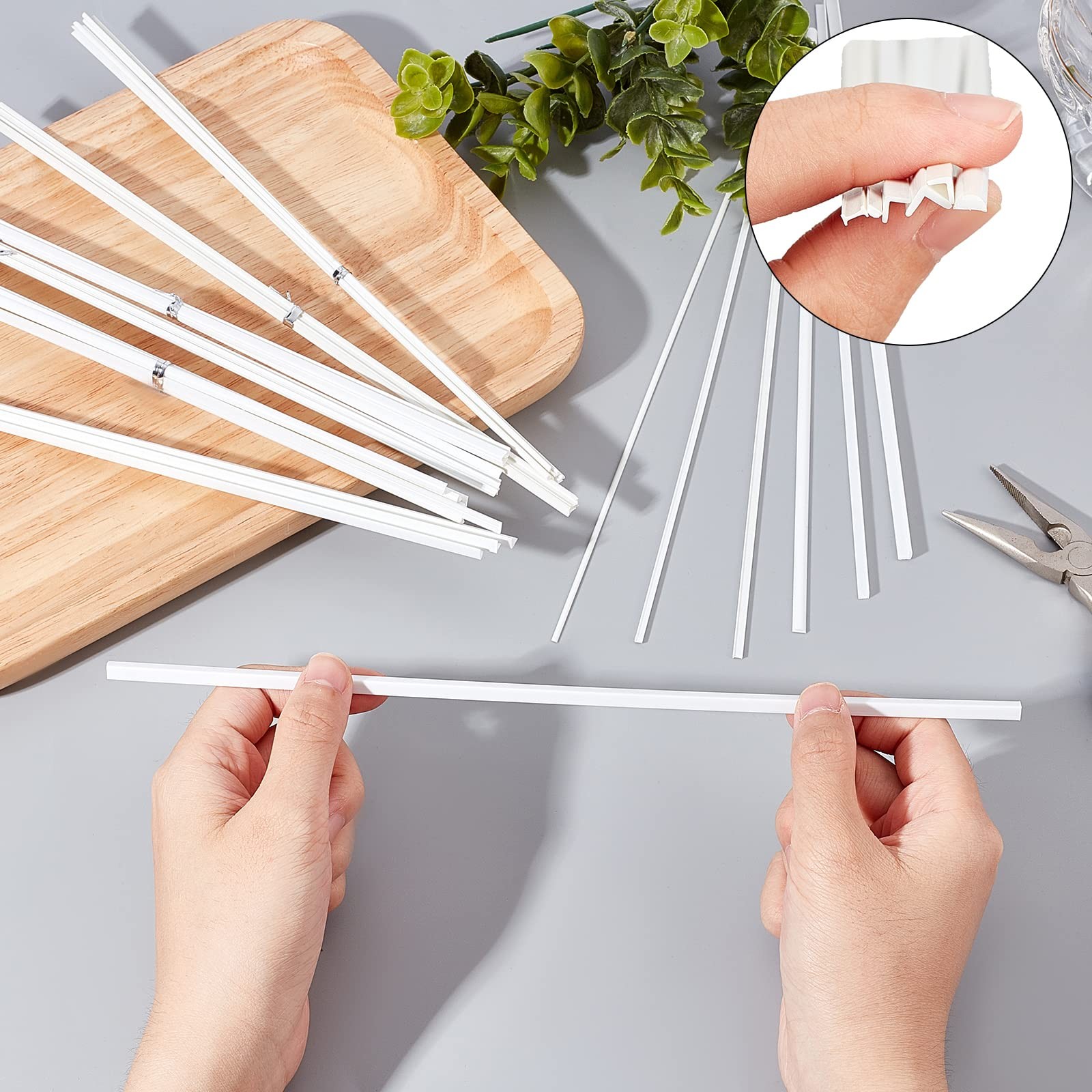 40 PCS White ABS Plastic Bar Rods L I Shape Half Round Tube For DIY Model