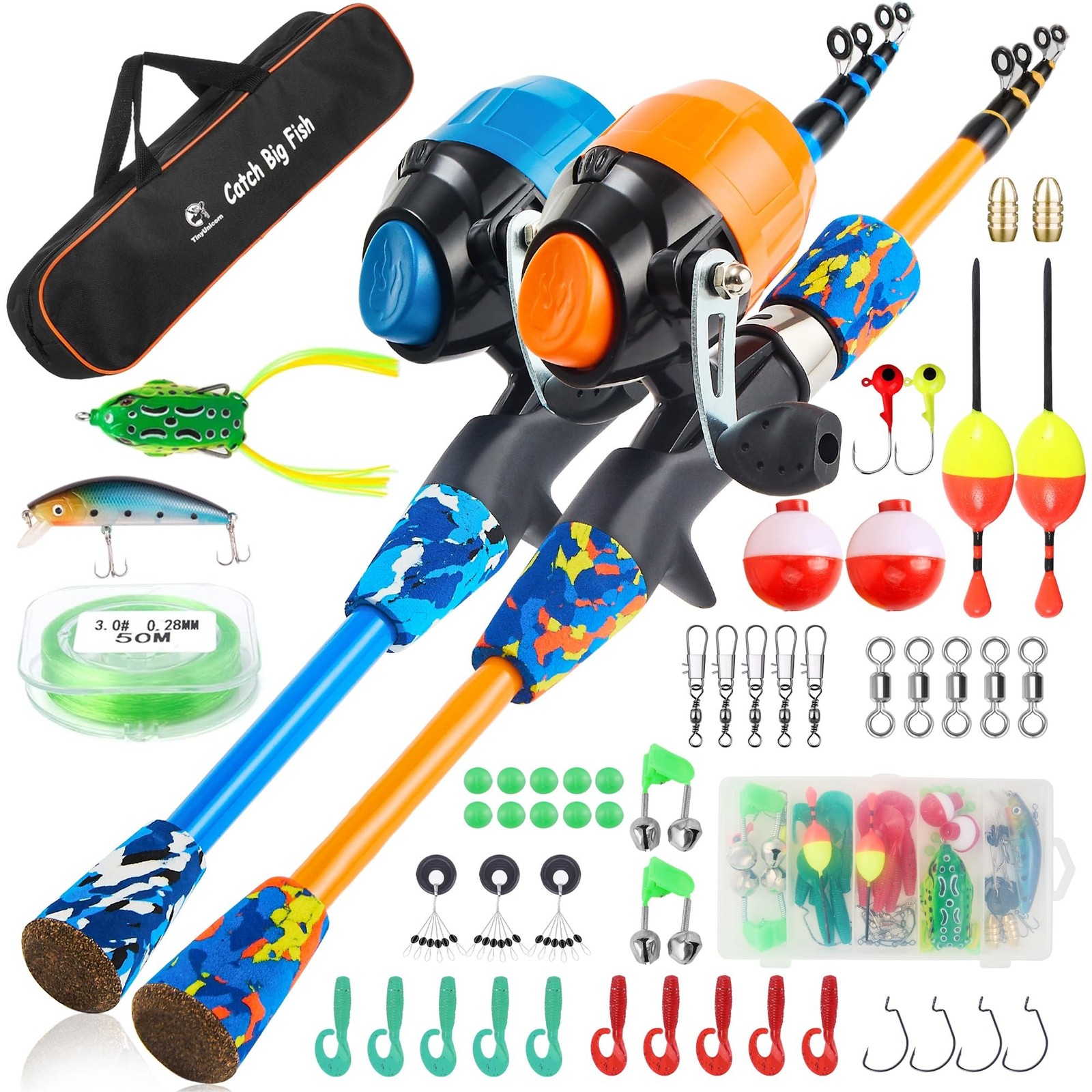 Kids Fishing Pole Kit Set，Portable Telescopic Fishing Rod and Reel Combo