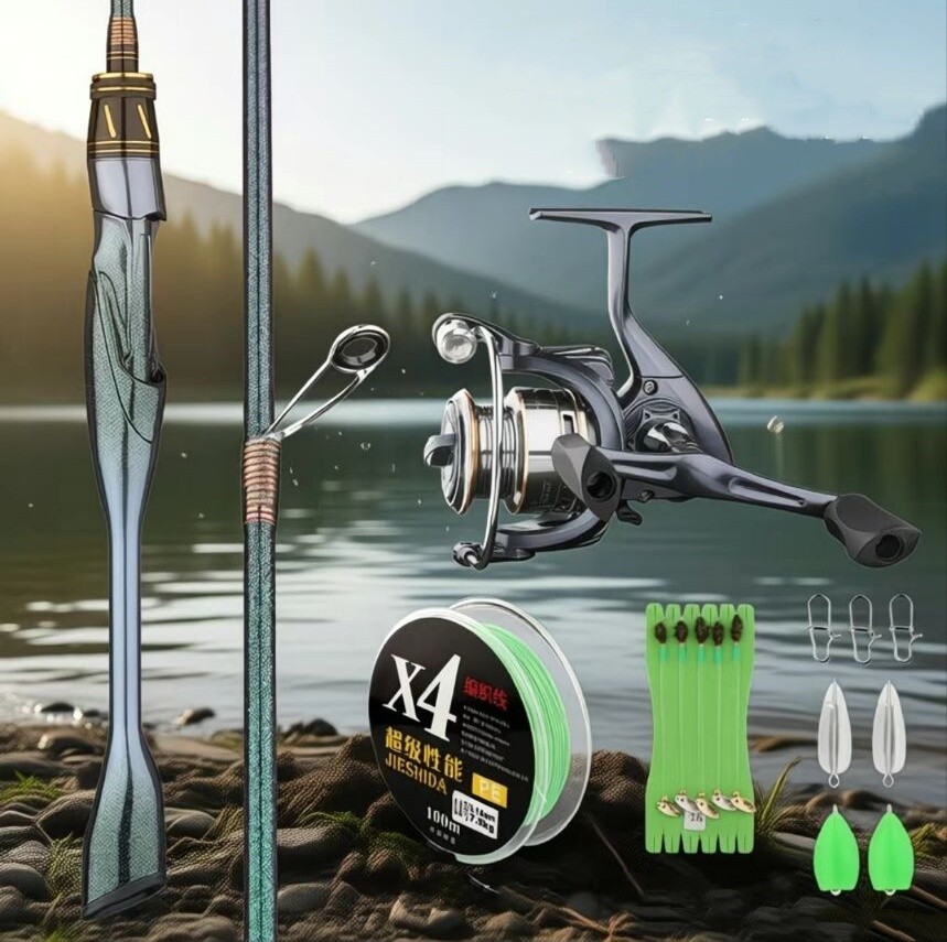 Fishing Rod Reel Combo Carbon Fiber Spinning Rod and 5.2:1 Gear Ratio Bait Reel