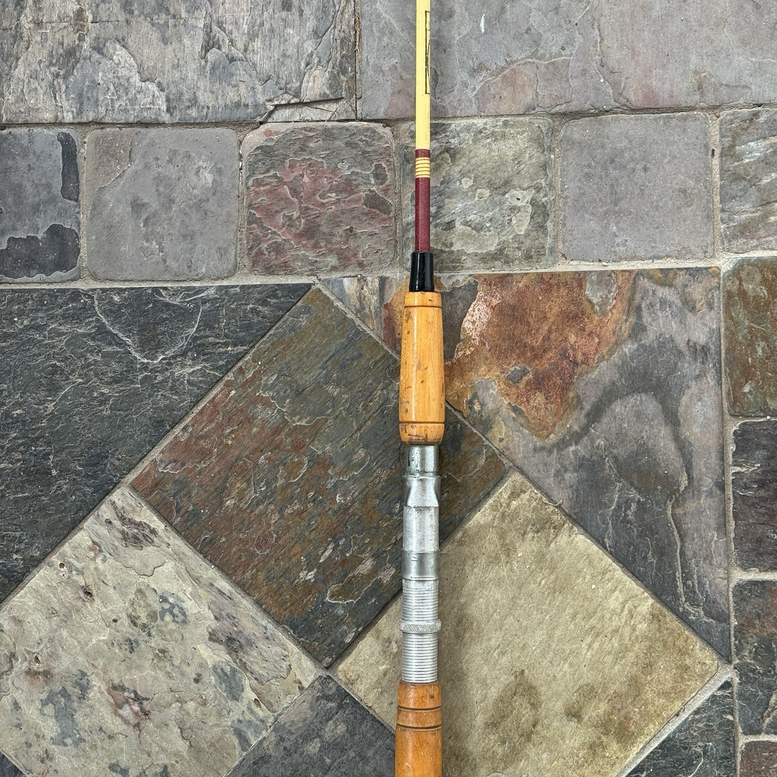 Vintage National Fiberglass TRU 1005S Fishing Rod 62” Wooden Handle USA